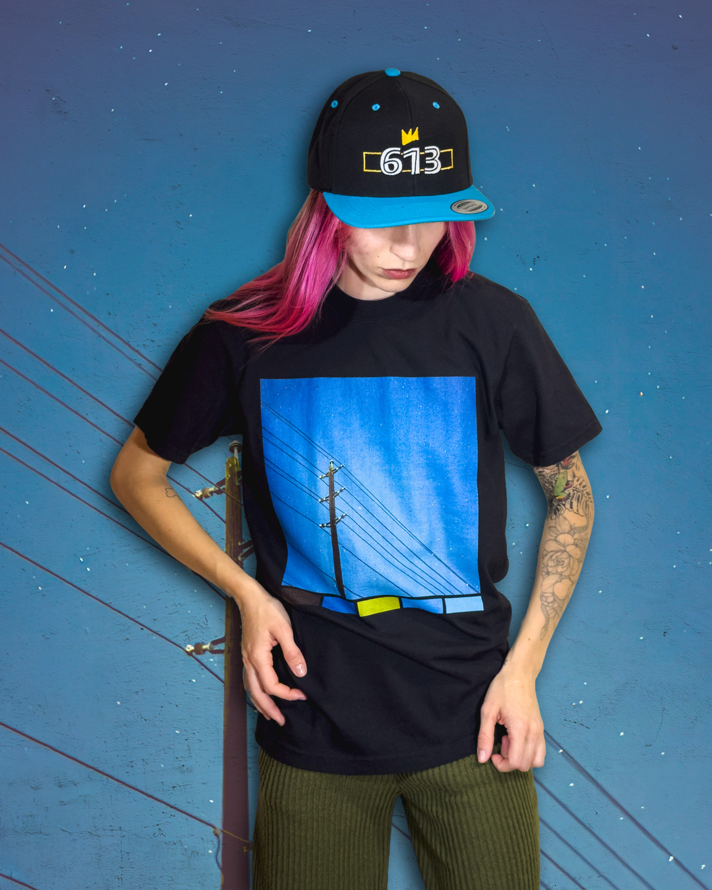 Size S | Night Sky And Power Lines Unisex T-Shirt – Palette Edition