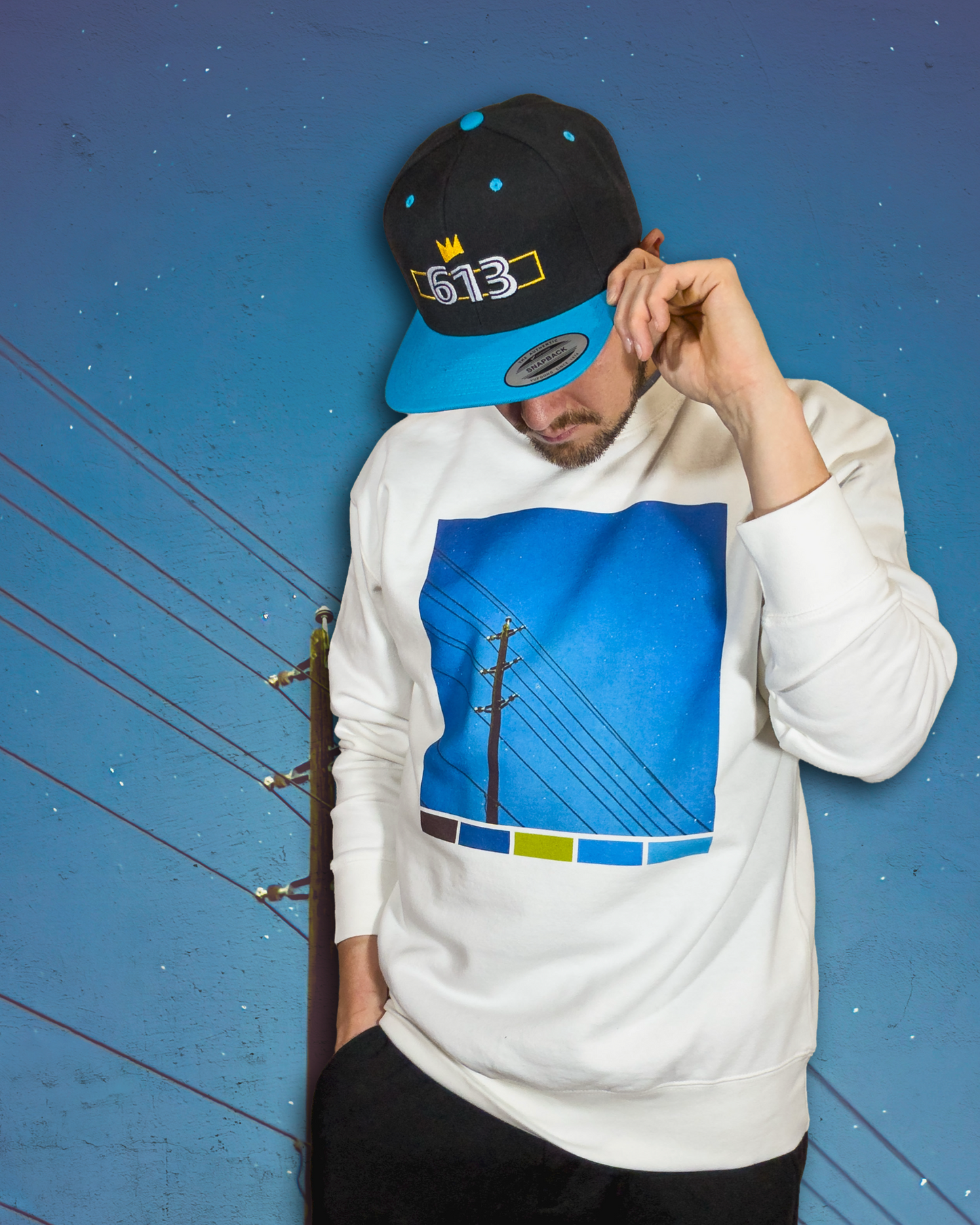 Size L | Night Sky And Power Lines Unisex Premium Sweatshirt – Palette Edition