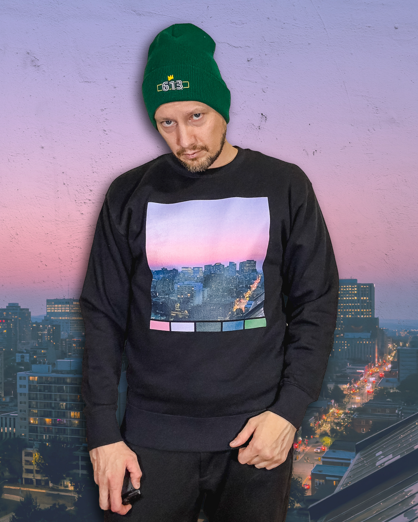 Size M | Downtown Ottawa Sunset Skyline View Unisex Premium Sweatshirt – Palette Edition